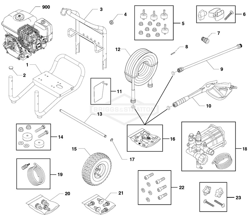 Briggs & Stratton pressure washer model 020740 replacement parts, pump breakdown, repair kits, owners manual and upgrade pump.